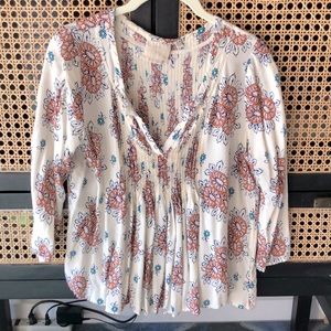 Boho Indian pleated floral 3/4 sleeve blouse-Vanessa & Virginia-Size S